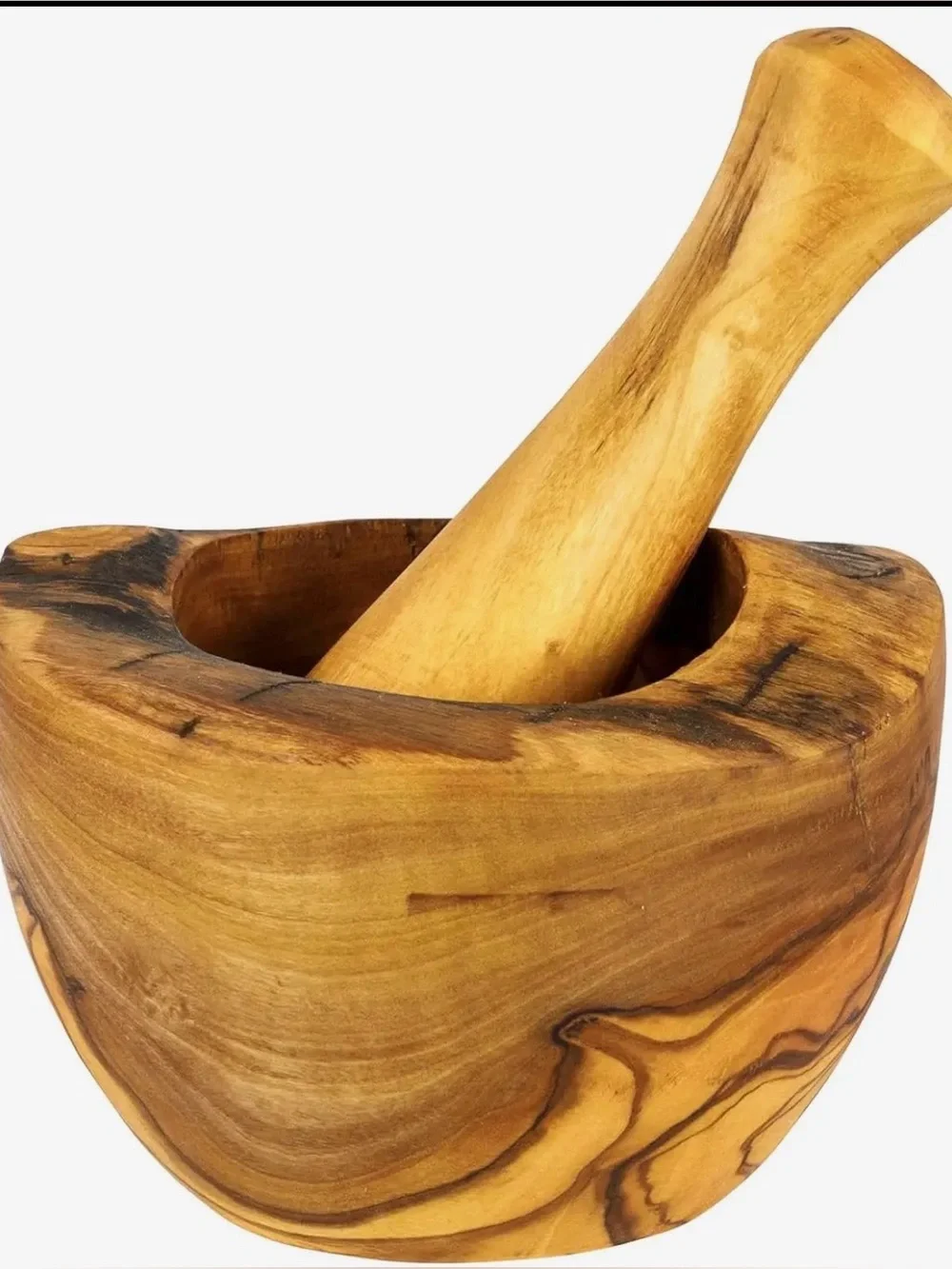 Hand-Carved Wooden Mortar and Pestle - Natural Wood